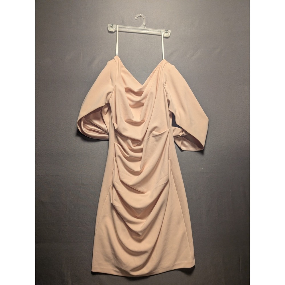 Betsy & Adam Crepe Sheath Dress Womens 6P Light Pink Draped Cowl Neck Ruched